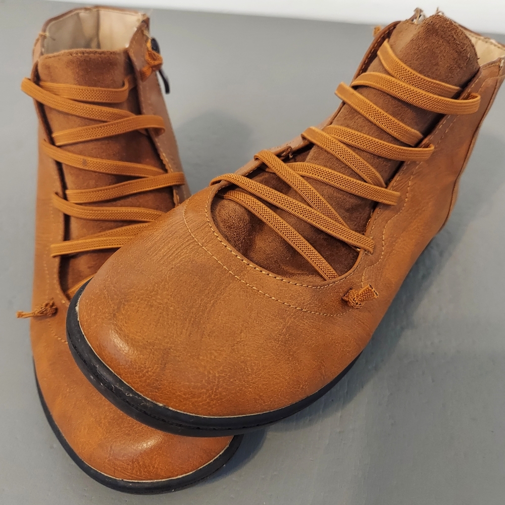 Brown Faux Leather Ankle Boots